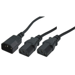 Rallonge alimentation en Y IEC C14 - 2x IEC 13 M/F/F 1.80m
