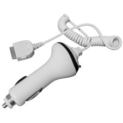 Chargeur allume cigare blanc cordon spiralé pour iPhone 3/4 ou iPod B