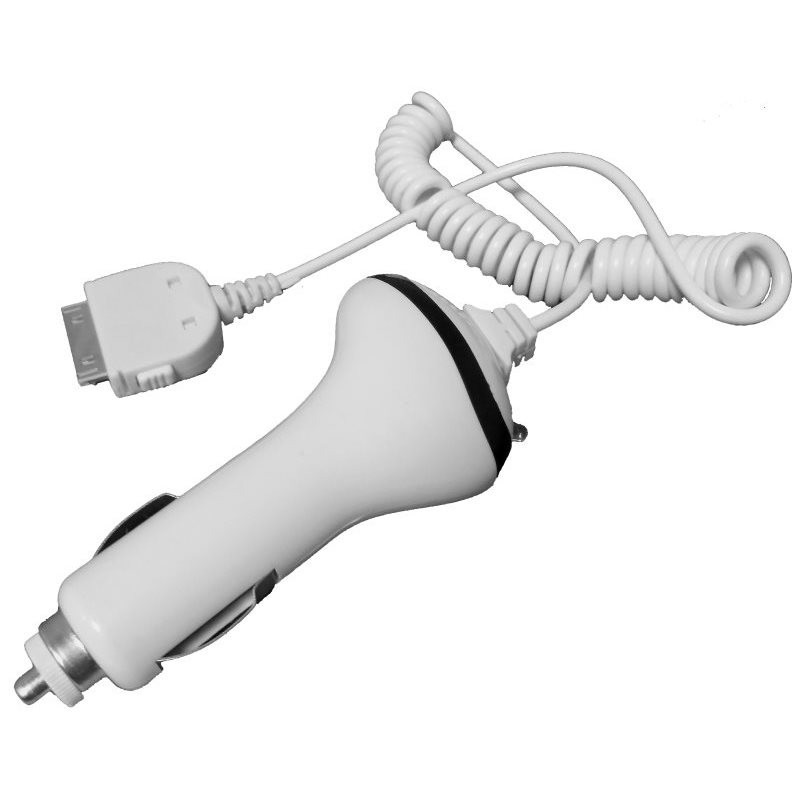 Chargeur allume cigare blanc cordon spiralé pour iPhone 3/4 ou iPod B