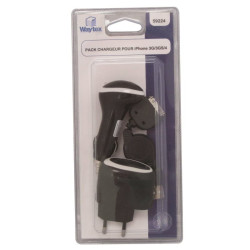 Pack charg. secteur&al cigare cordon rétract  iPhone 3à 4S/iPod noir