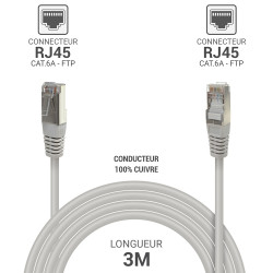 Câble réseau RJ45 Cat. 6A 100% cuivre S/FTP LSOH 3,00m Noir -S