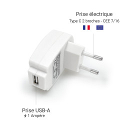 Chargeur secteur USB 1A blanc sachet