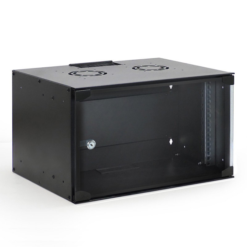 Coffret réseau ECO 19'' 6U porte vitrée 600x450 noir monté