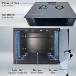 Coffret réseau ECO 19'' 9U porte vitrée 600x400 noir monté WAYTEX.fr