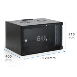 Coffret réseau ECO 19'' 6U porte vitrée 520x400 noir monté