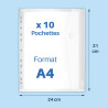 Pochettes perforées A4 transp porte documents rabat velcro pack de 10
