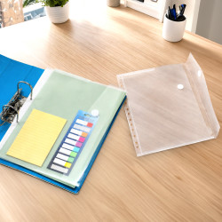 Pochettes perforées A4 transp porte documents rabat velcro pack de 10