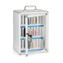 Coffret Armoire rangement 24 téléphones portable Serrure Alu Vitré