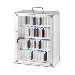 Coffret Armoire rangement 48 téléphones portable Serrure Alu Vitré