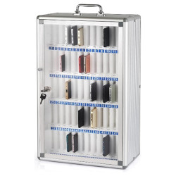 Coffret Armoire rangement 60 téléphones portable Serrure Alu Vitré