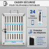 Coffret Armoire rangement 24 téléphones portable Serrure Alu Vitré