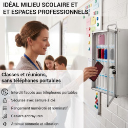 Coffret Armoire rangement 24 téléphones portable Serrure Alu Vitré