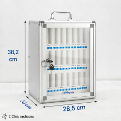 Coffret Armoire rangement 24 téléphones portable Serrure Alu Vitré