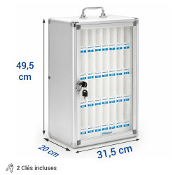 Coffret Armoire rangement 36 téléphones portable Serrure Alu Vitré