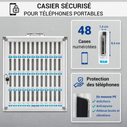 Coffret Armoire rangement 48 téléphones portable Serrure Alu Vitré