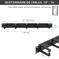 Passe câbles métal 5 anneaux plastiques 19  noir 1U WAYTEX.fr