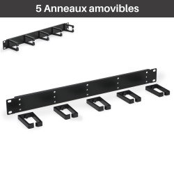 Passe câbles métal 5 anneaux plastiques 19  noir 1U WAYTEX.fr