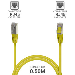 Câble Réseau Ethernet RJ45 Cat 5e FTP blindé Jaune 0,50m