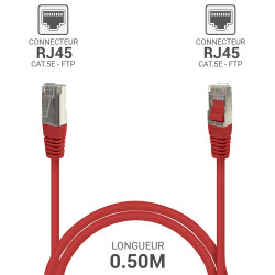 Câble Réseau Ethernet RJ45 Cat 5e FTP blindé Rouge 0,50m