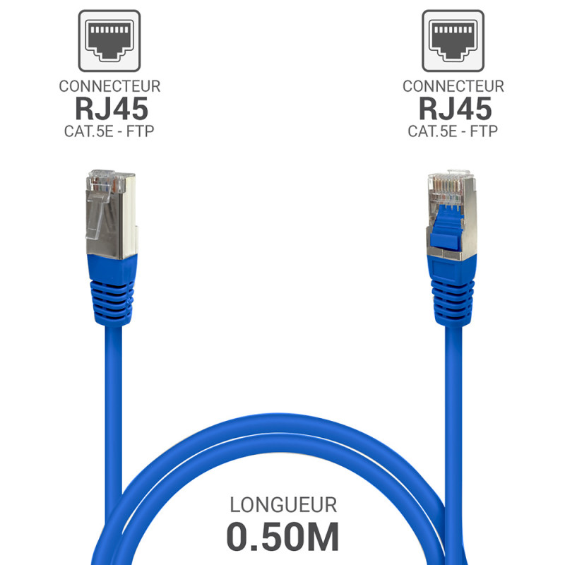 Câble Réseau Ethernet RJ45 Cat 5e FTP blindé Bleu 0,50m