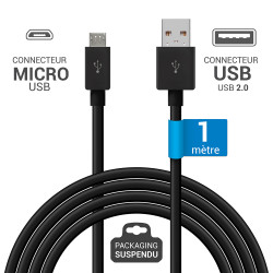 Cordon micro USB mâle vers USB 2.0 mâle 1.00m noir blister