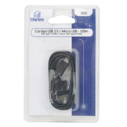 Cordon micro USB mâle vers USB 2.0 mâle 1.00m noir blister