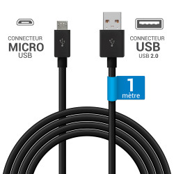 Cordon micro USB mâle vers USB 2.0 mâle 1.00m noir blister
