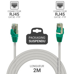 Cordon réseau RJ45 Cat. 5e blindé FTP gris 2.00m Suspendu
