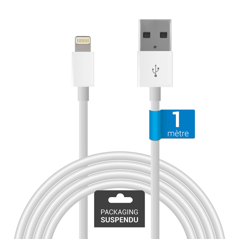 Cordon Lightning  à USB 2.0 1.00m blanc Suspendu