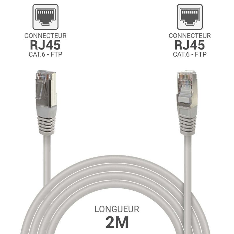 Câble réseau RJ45 Cat. 6 blindé FTP gris 2.00m