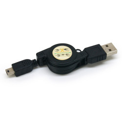 Cordon rétractable Universel Mini USB à USB noir 0.80m sachet