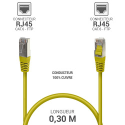 Câble réseau RJ45 Cat. 6 100% cuivre blindé FTP jaune 0.30m