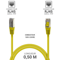 Câble réseau RJ45 Cat. 6 100% cuivre blindé FTP jaune 0.50m
