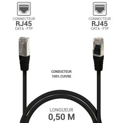 Câble réseau RJ45 Cat. 6 100% cuivre blindé FTP noir 0.50m