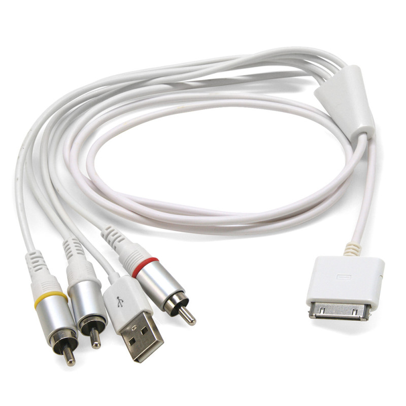 Cordon audio/vidéo pour iPhone / iPod / iPad 1.50m blanc