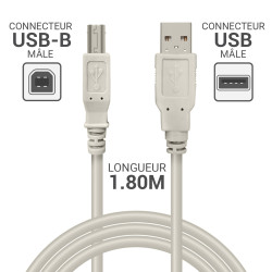 Cordon USB 2.0 A/B mâle-mâle 1.80m beige