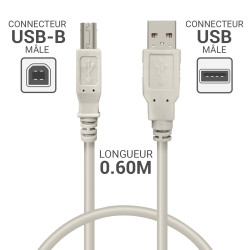 Cordon USB 2.0 A/B mâle-mâle 0.60m beige