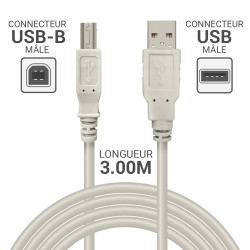Cordon USB 2.0 A/B mâle-mâle 3.00m beige