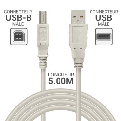 Cordon USB 2.0 A/B mâle-mâle 5.00m beige