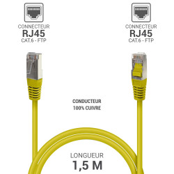 Câble réseau RJ45 Cat. 6 100% cuivre blindé FTP jaune 1.50m