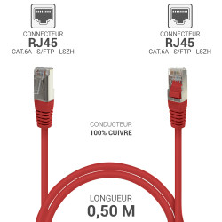 Câble réseau RJ45 Cat. 6a 100% cuivre S/FTP LSOH rouge 0.50m