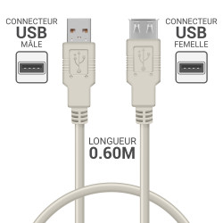 Rallonge USB 2.0 A/A mâle-femelle 0.60m beige