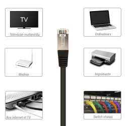 Câble réseau RJ45 Cat. 6a 100% cuivre S/FTP LSOH Noir 0.50m