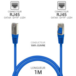 Câble réseau RJ45 Cat. 6a 100% cuivre S/FTP LSOH bleu 1.00m