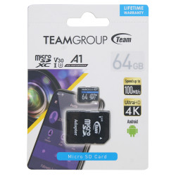 Carte mémoire microSDXC 64 Go Elite U3 V30 avec adap SD Team Group