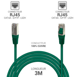 Câble réseau RJ45 Cat. 6a 100% cuivre S/FTP LSOH vert 3.00m