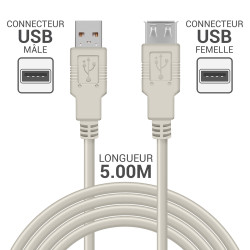 Rallonge USB 2.0 A/A mâle-femelle 5.00m gris
