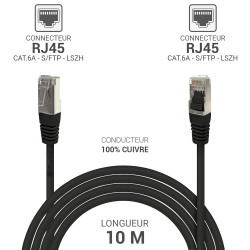 Câble réseau RJ45 Cat. 6a 100% cuivre S/FTP LSOH noir 10.00m