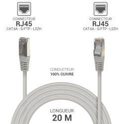 Câble réseau RJ45 Cat. 6a 100% cuivre S/FTP LSOH gris 20.00m