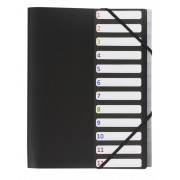 Trieur à élastique 12 compartiments A4 en polypro noir 25 x 32cm 